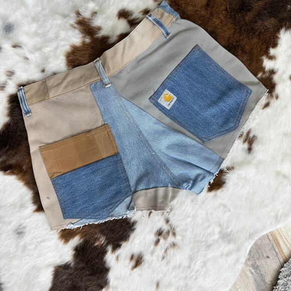 CARHARTT REWORKED PATCHWORK JEANS SHORTS NWOT SZ:28 - Picture 4 of 8